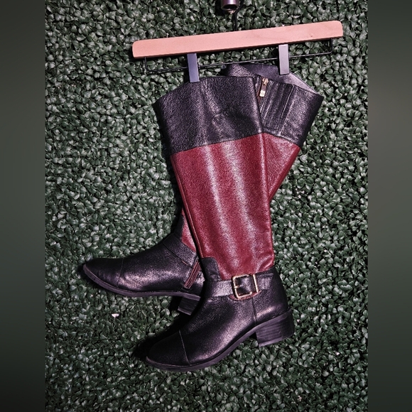 Vince Camuto Shoes - Black and Burgundy Leather Knee-High Boots